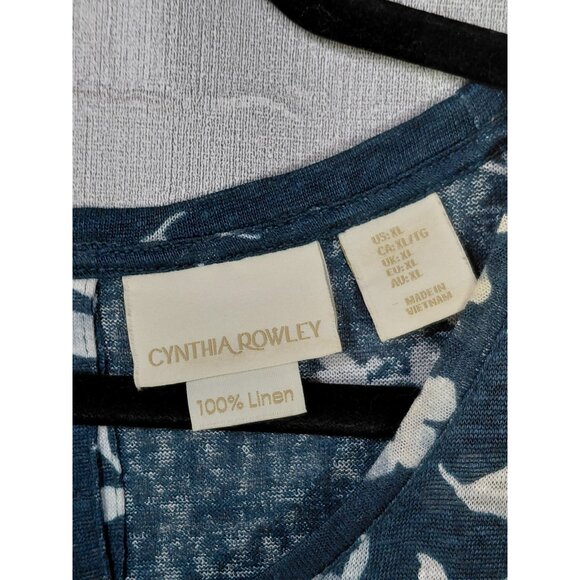 Cynthia Rowley Floral Linen Top XL Button Back Cap Sleeve Coastal Lagenlook - Picture 3 of 9